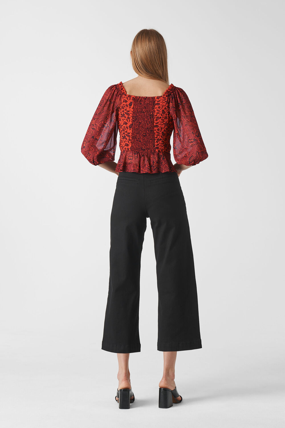 Batik Leaf Print Top Red/Multi