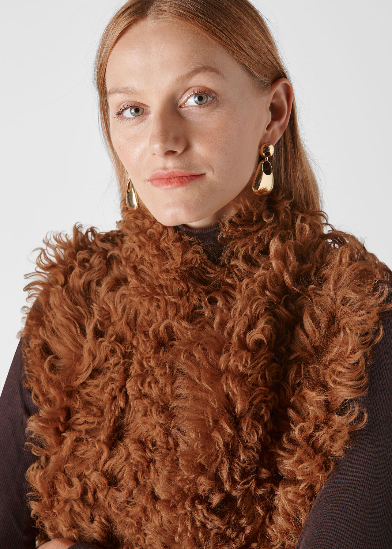 Longline Curly Sheepskin Gilet Tan