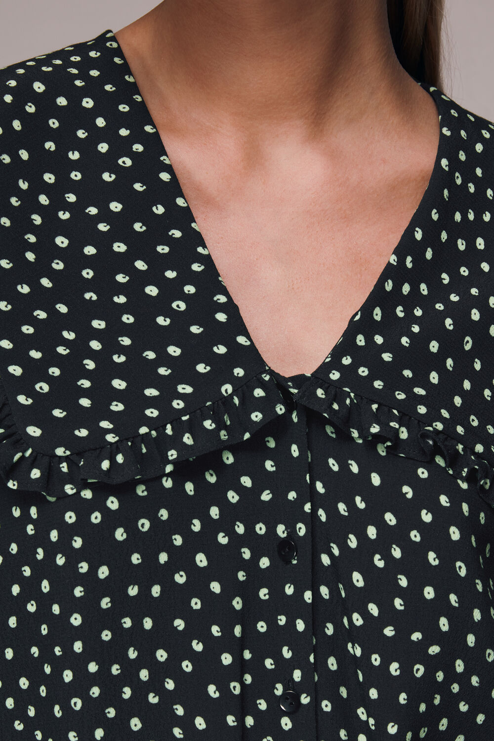 Black Stamp Spot Collar Top