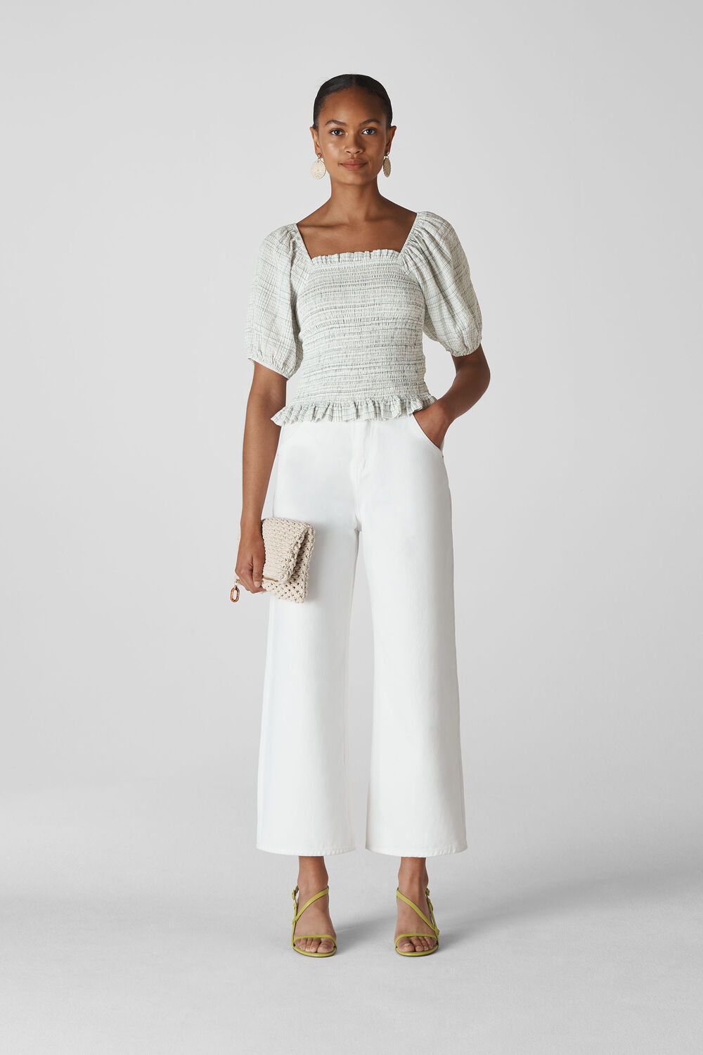 Louise Check Smocked Top White/Multi
