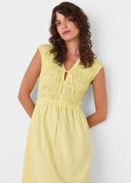 Shirred Bodice V Neck Dress