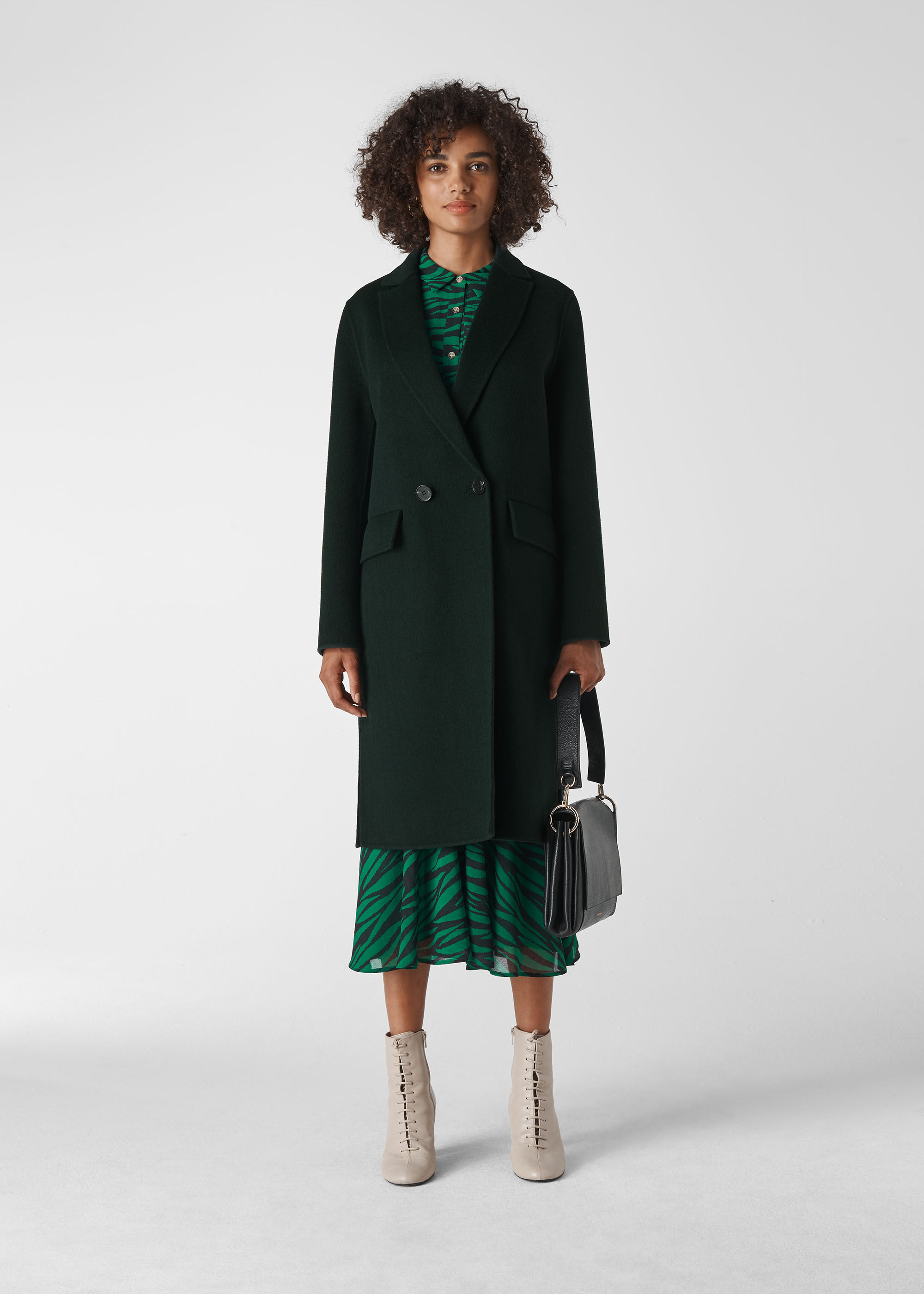 Dark Green Double Faced Wool Coat | WHISTLES |