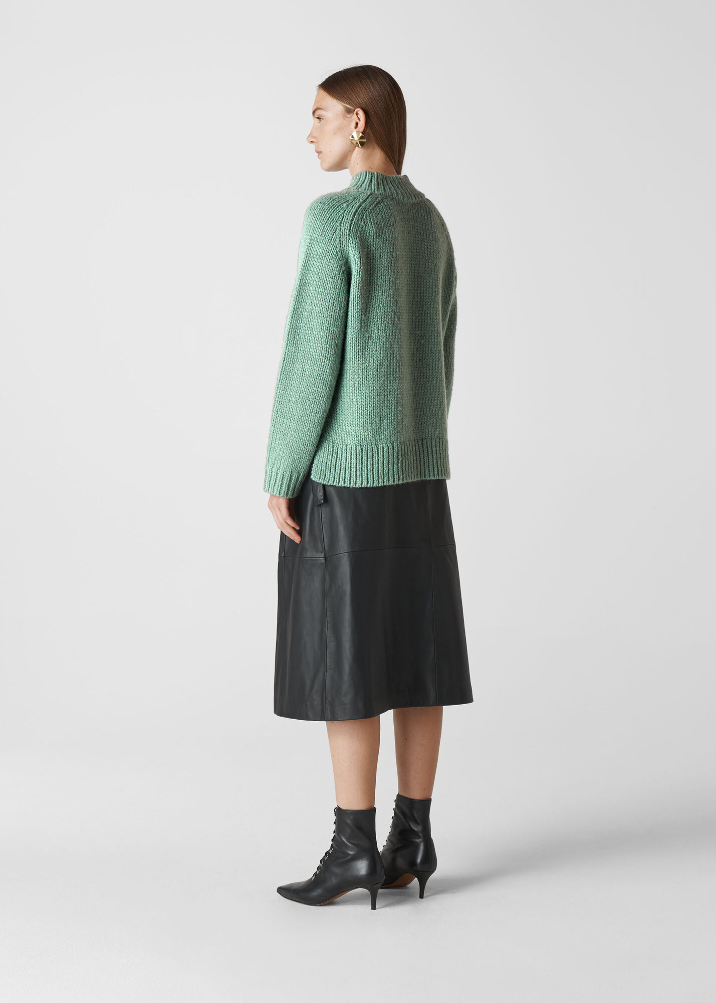 Pale Green Oversized Cable Alpaca Sweater WHISTLES Whistles UK