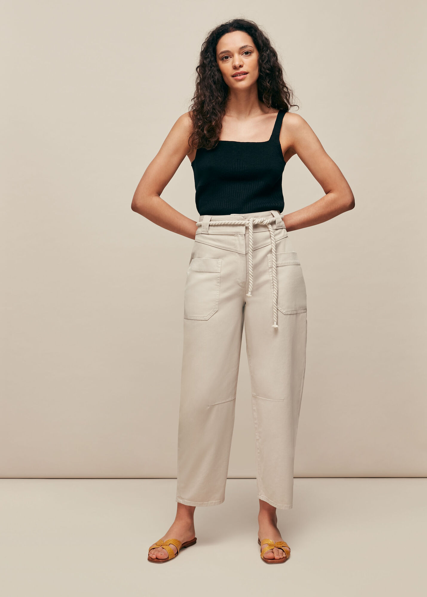 Whistles Women Rope Belted Casual Trouser - Beige - 14