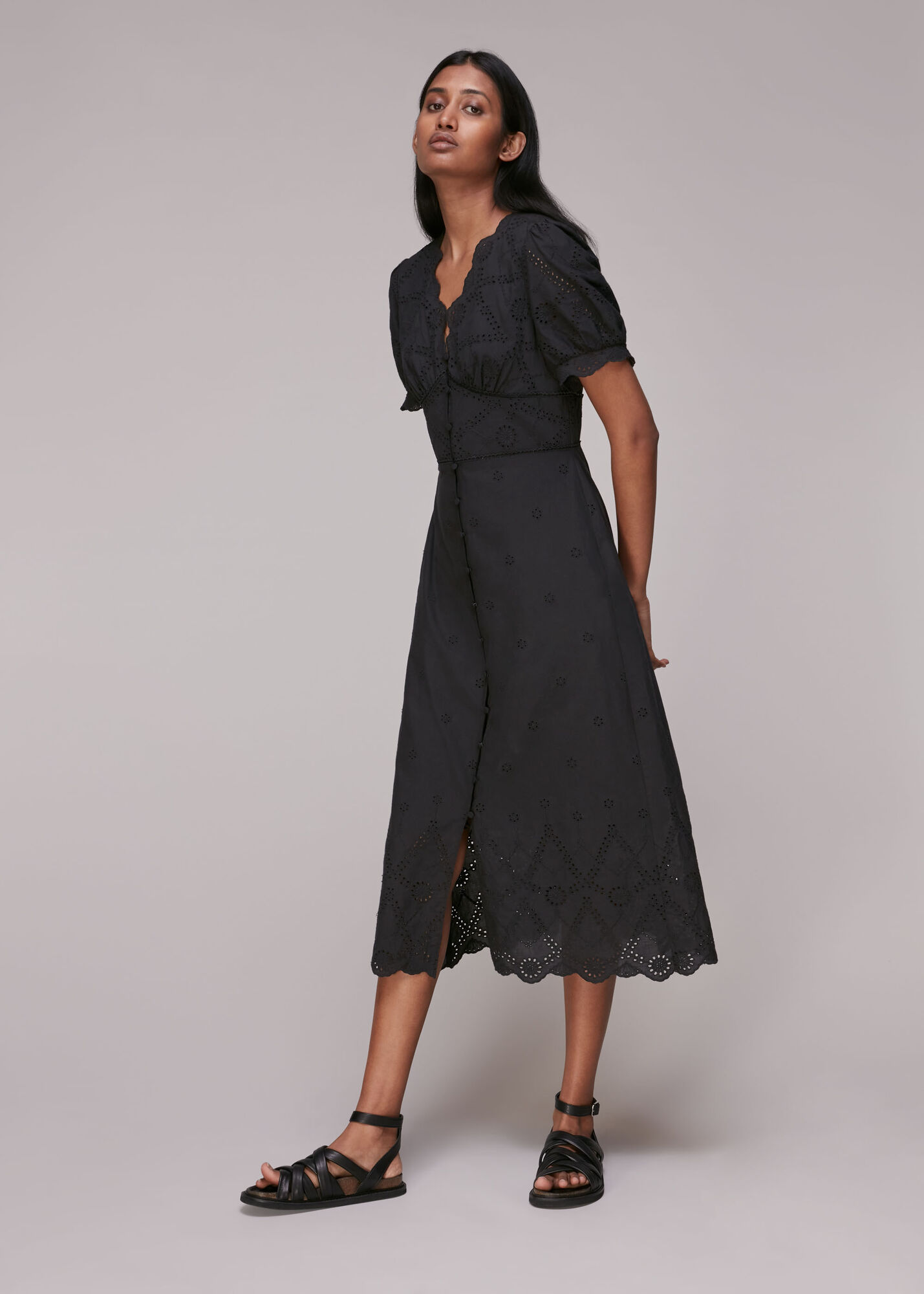 Black Carolyn Broderie Dress WHISTLES