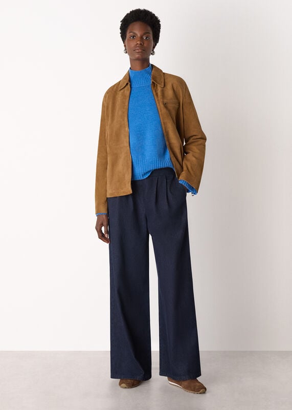 Blue Wool Funnel Neck Knit