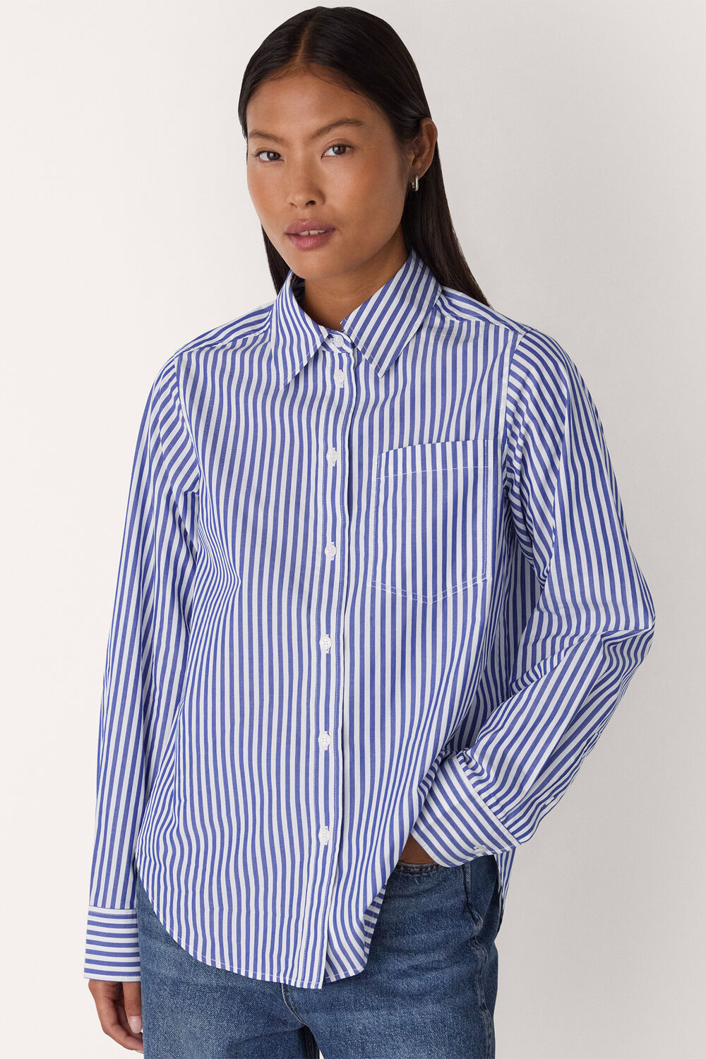 Blue Petite Relaxed Fit Stripe Shirt