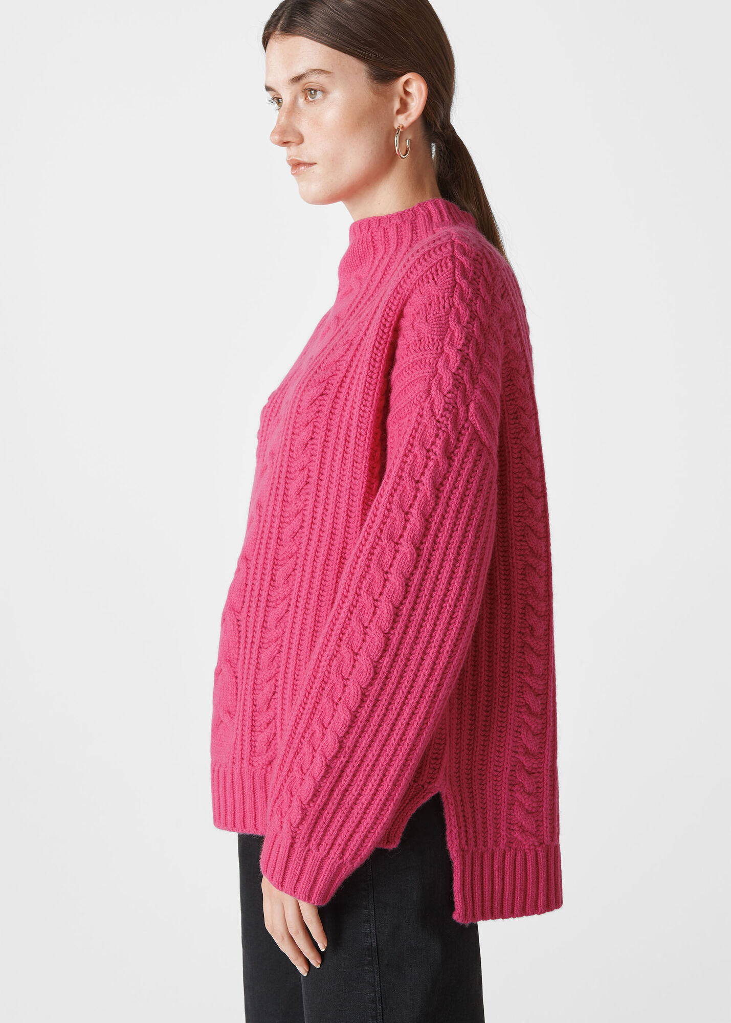 Pink Oversized Chunky Cable Sweater WHISTLES Whistles UK