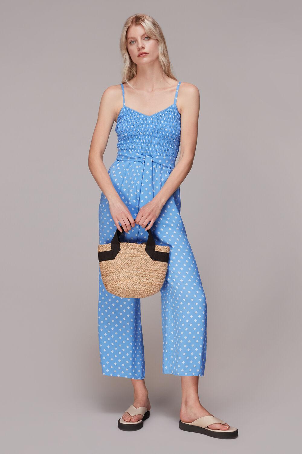 Rounded Leaf Shirred Jumpsuit