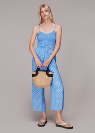 Rounded Leaf Shirred Jumpsuit