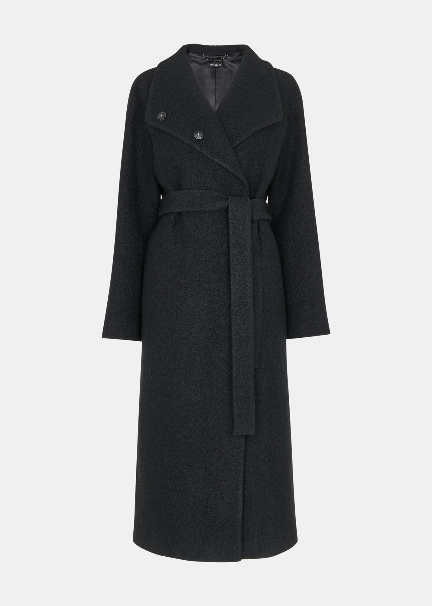 MORGAN 黒 ロングコート Black Morgan Funnel Neck Coat | WHISTLES | Whistles US |