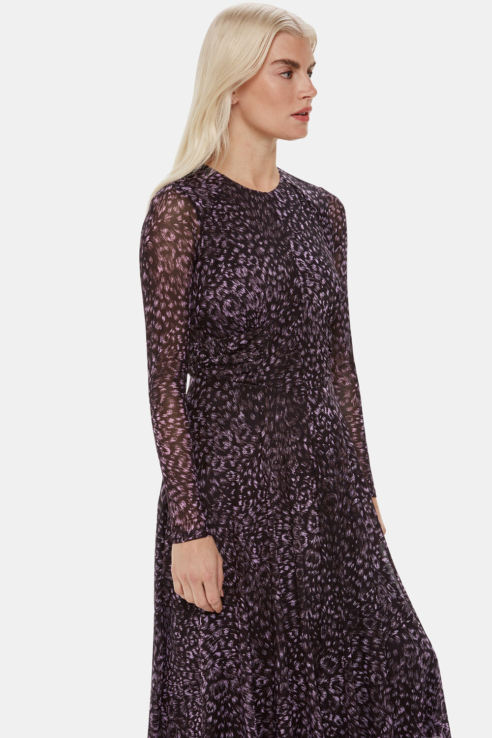 Petite Feather Leopard Mesh Dress