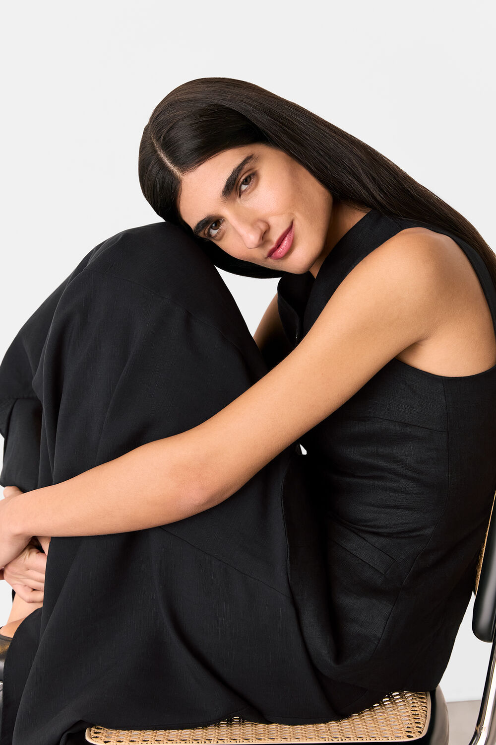 Black Helena Linen Blend Skirt
