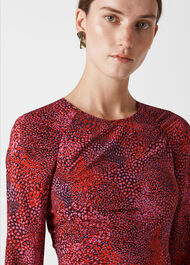 Abstract Silk Mix Bodycon Pink/Multi