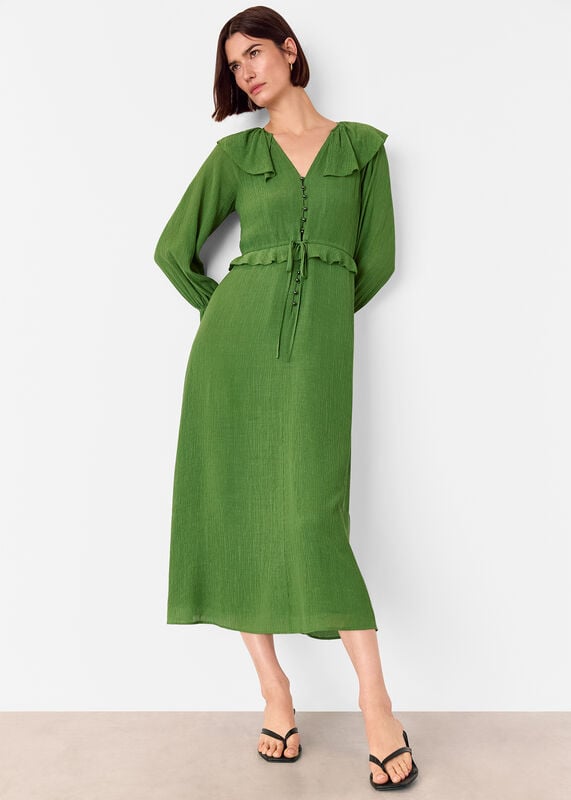 Green Frill Boho Midi Dress