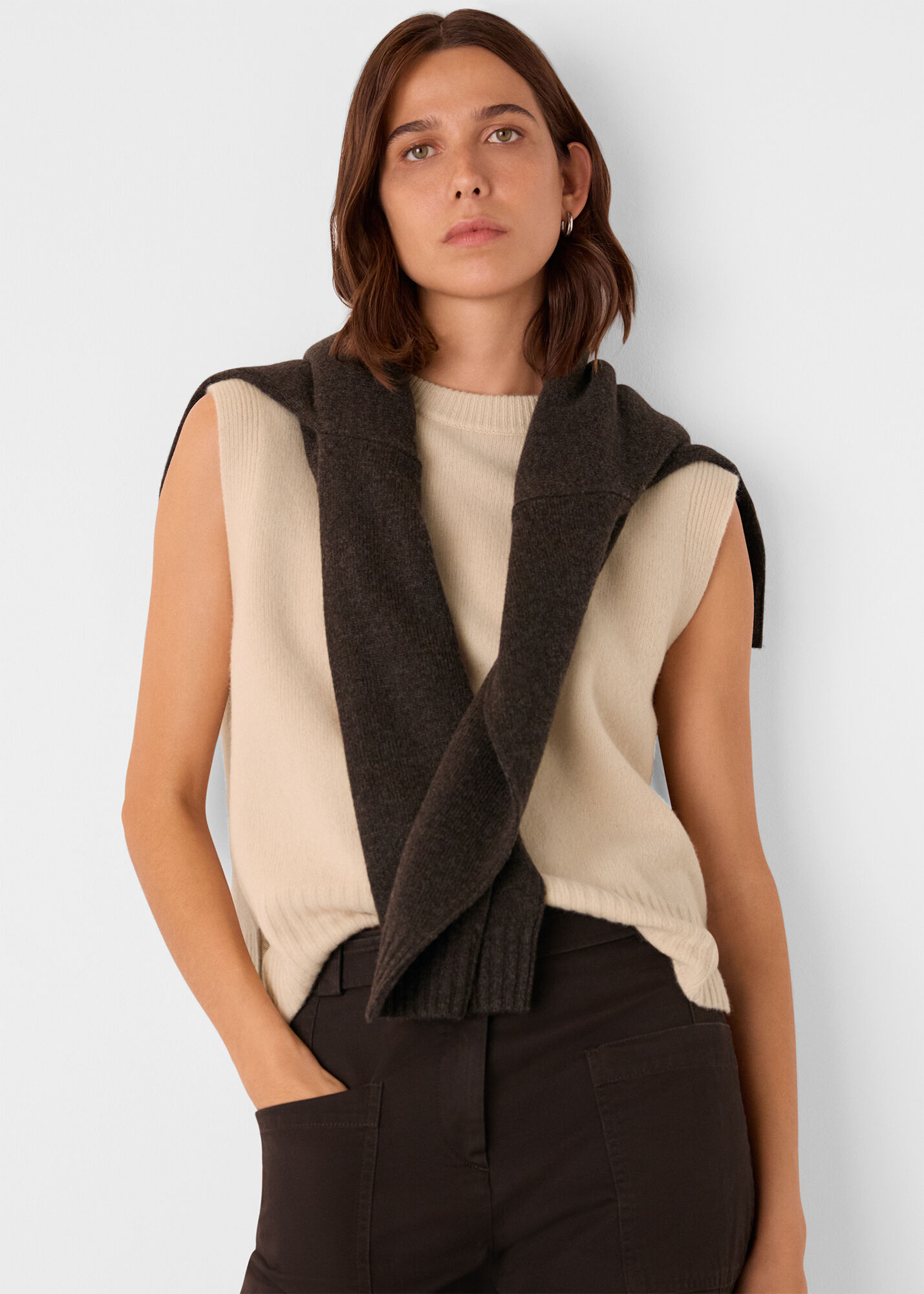 トップス Olde H & Daughter WOOL DRIVERS KNIT VEST KNIT | khaki