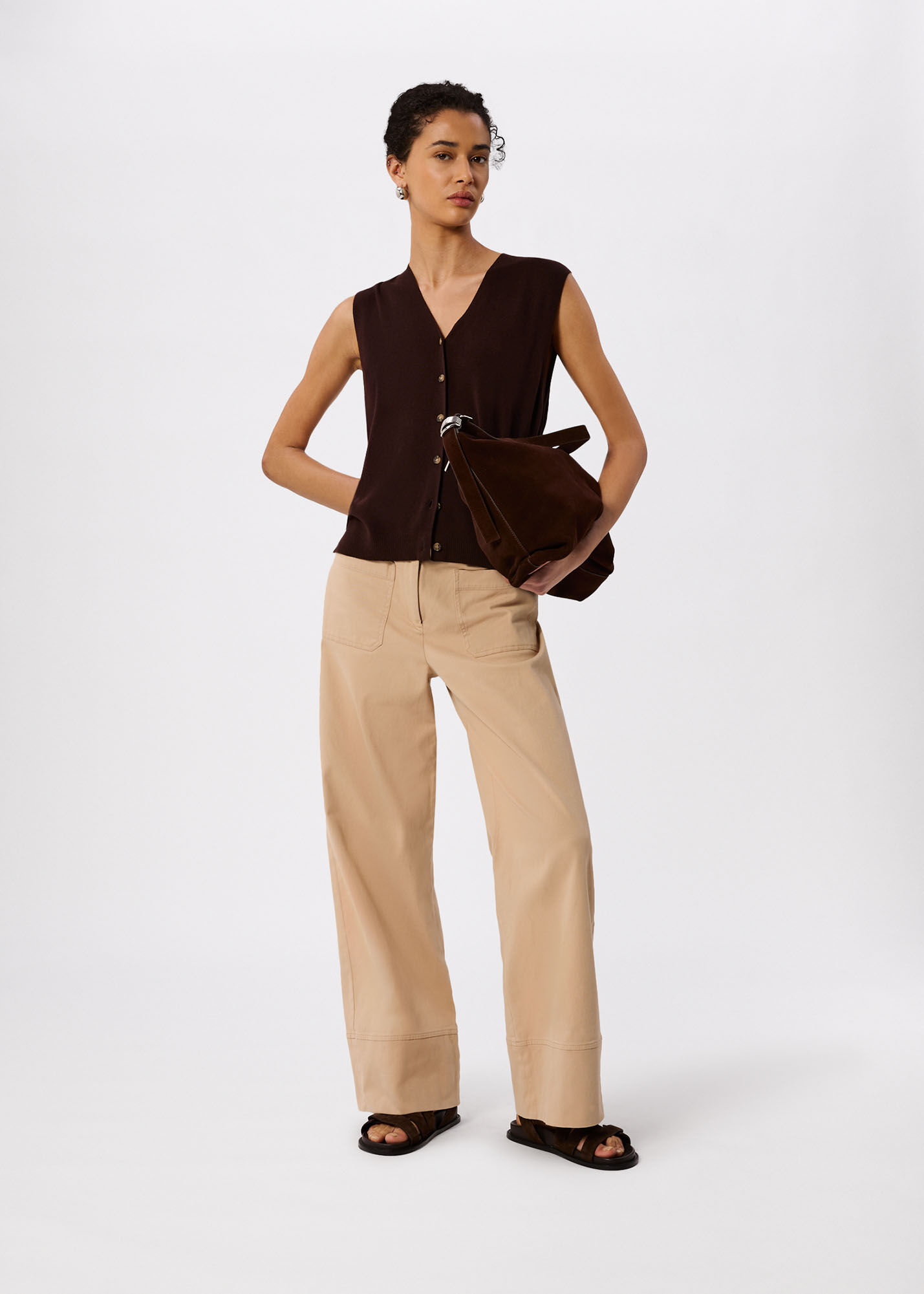 Chocolate V Neck Button Front Knit Tank | WHISTLES | Whistles US |