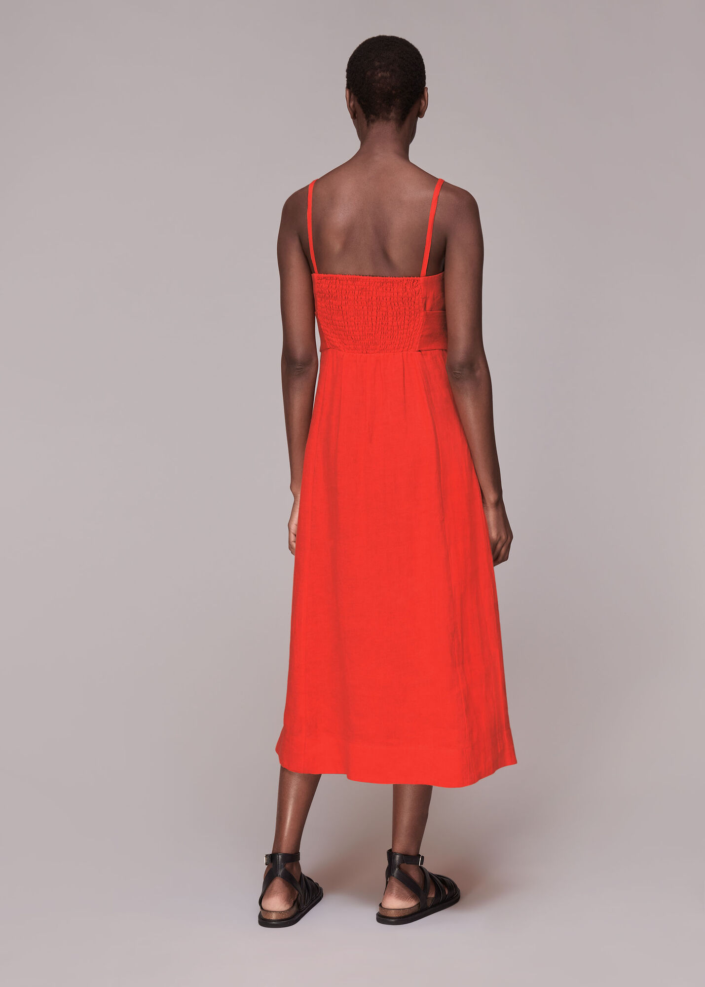 Red Linen Tie Front Strappy Dress WHISTLES