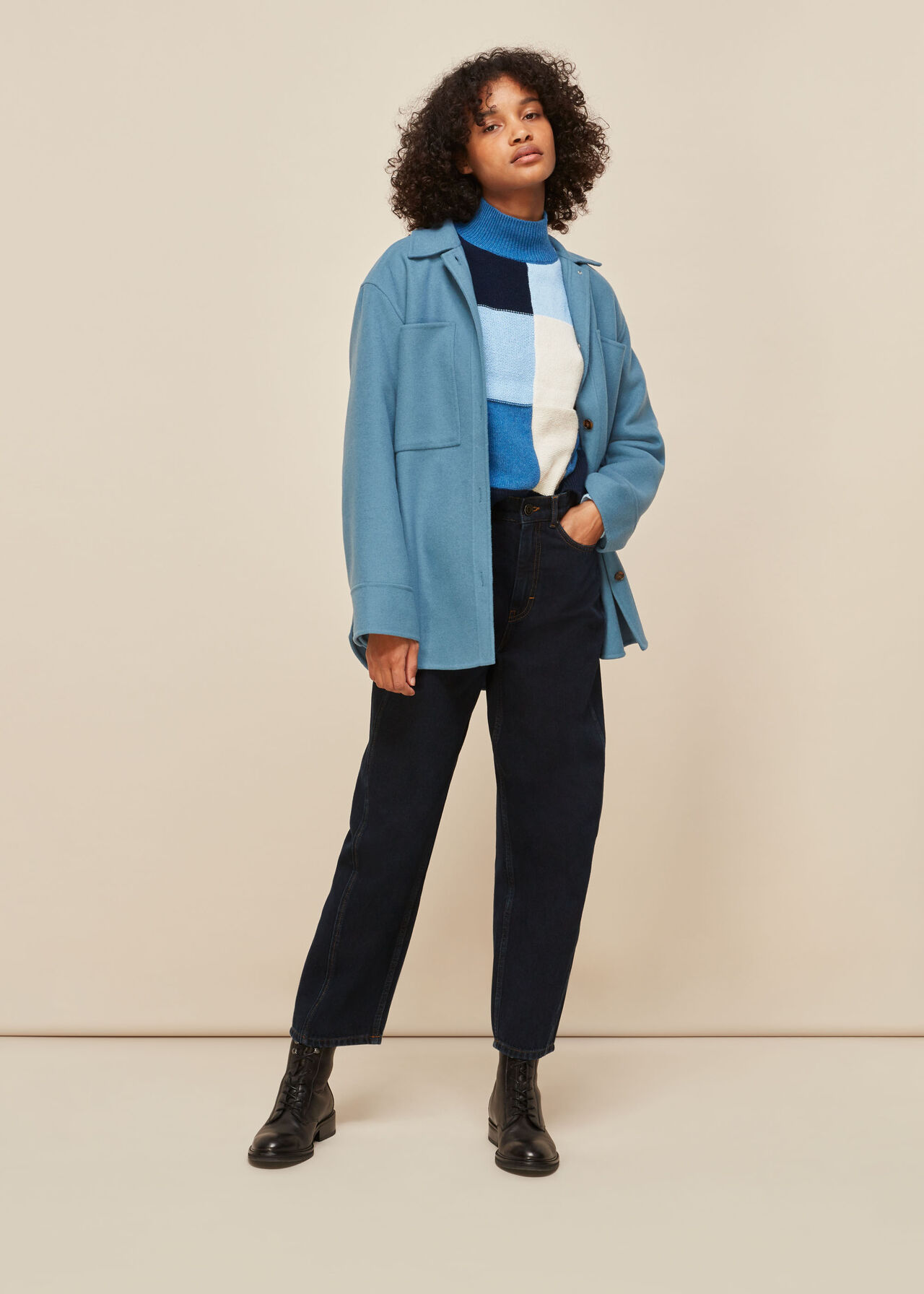 Patchwork Funnel Neck Knit