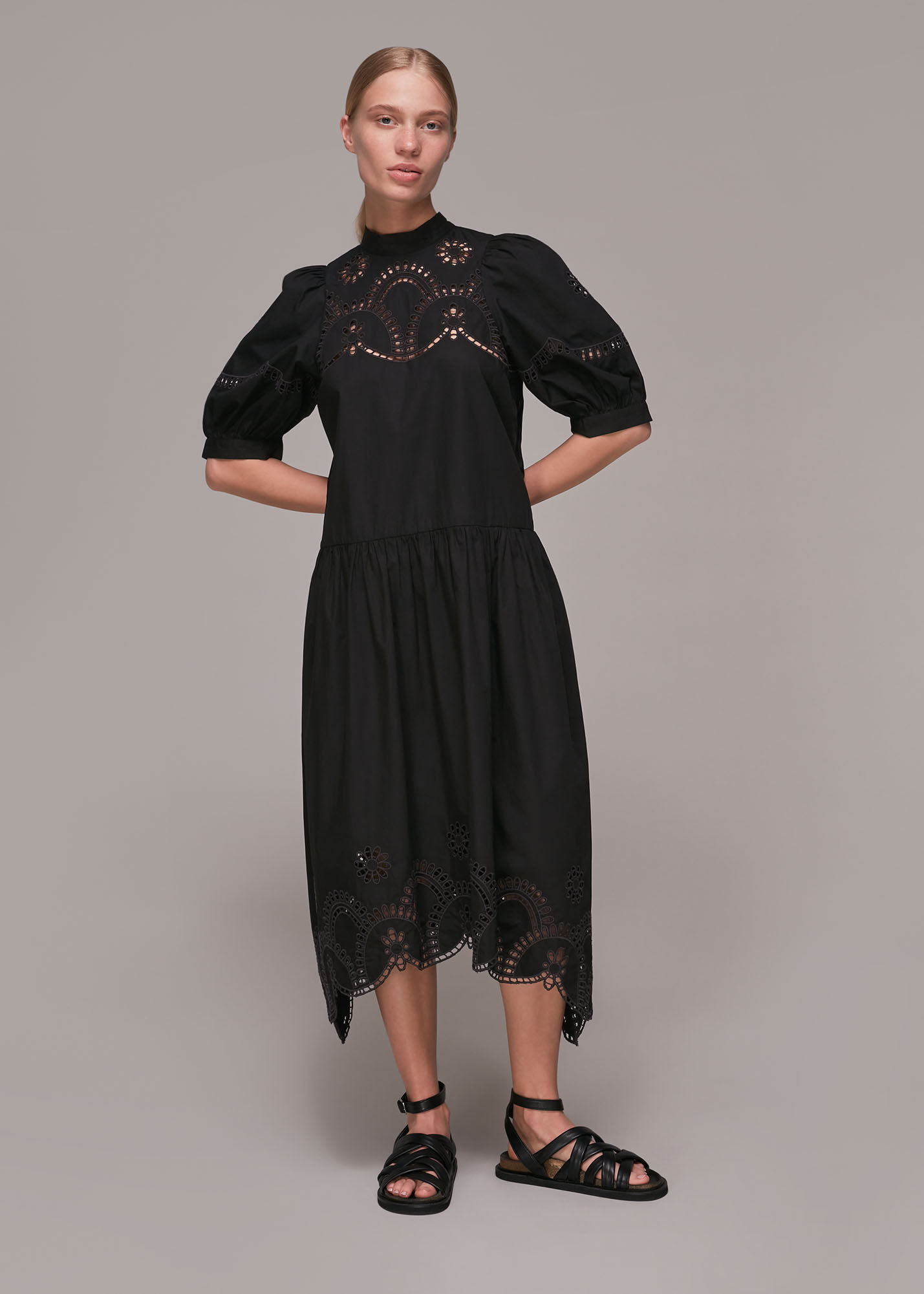 Black Broderie Cutwork Poplin Dress WHISTLES Whistles UK