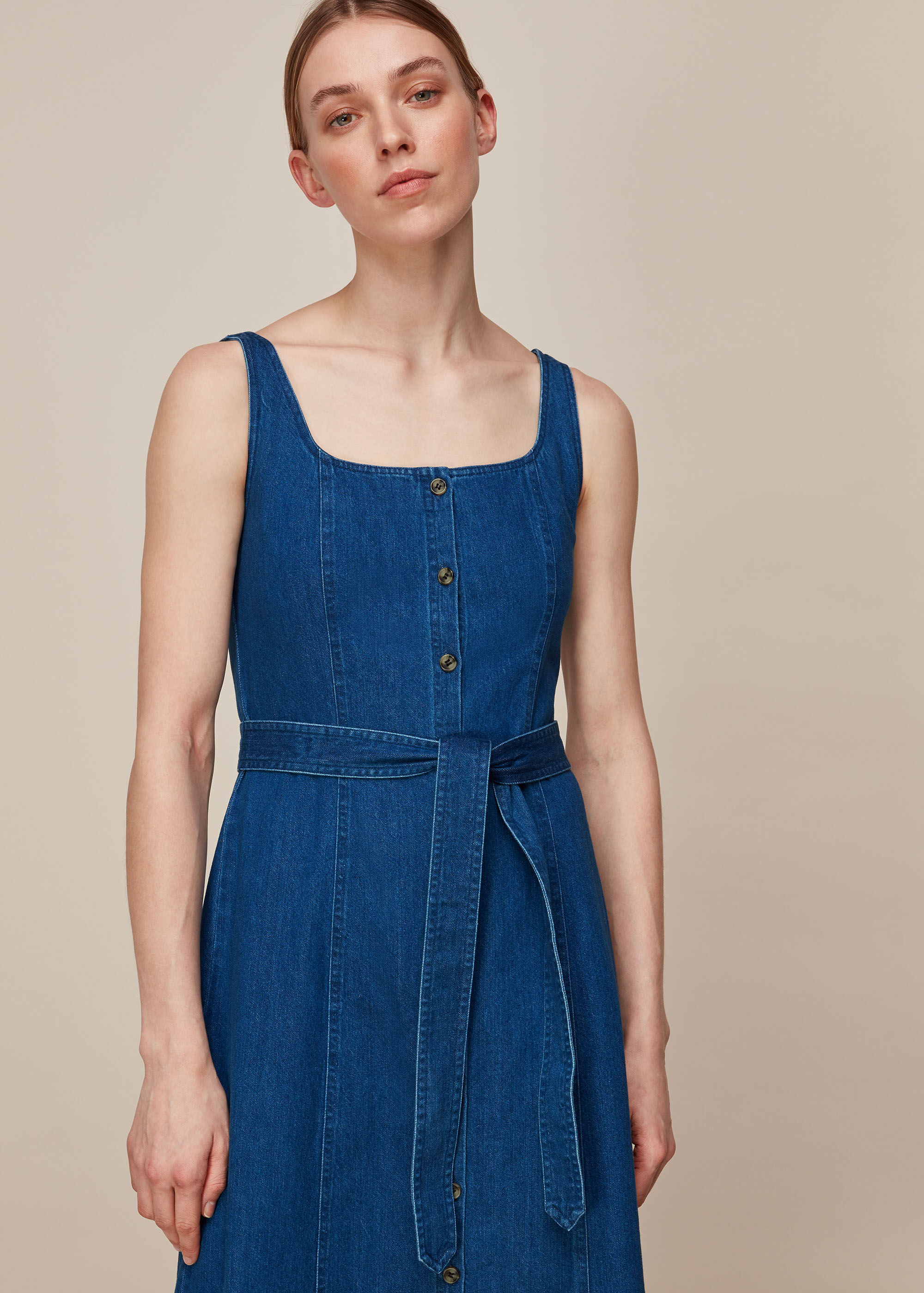 Denim square shop neck dress