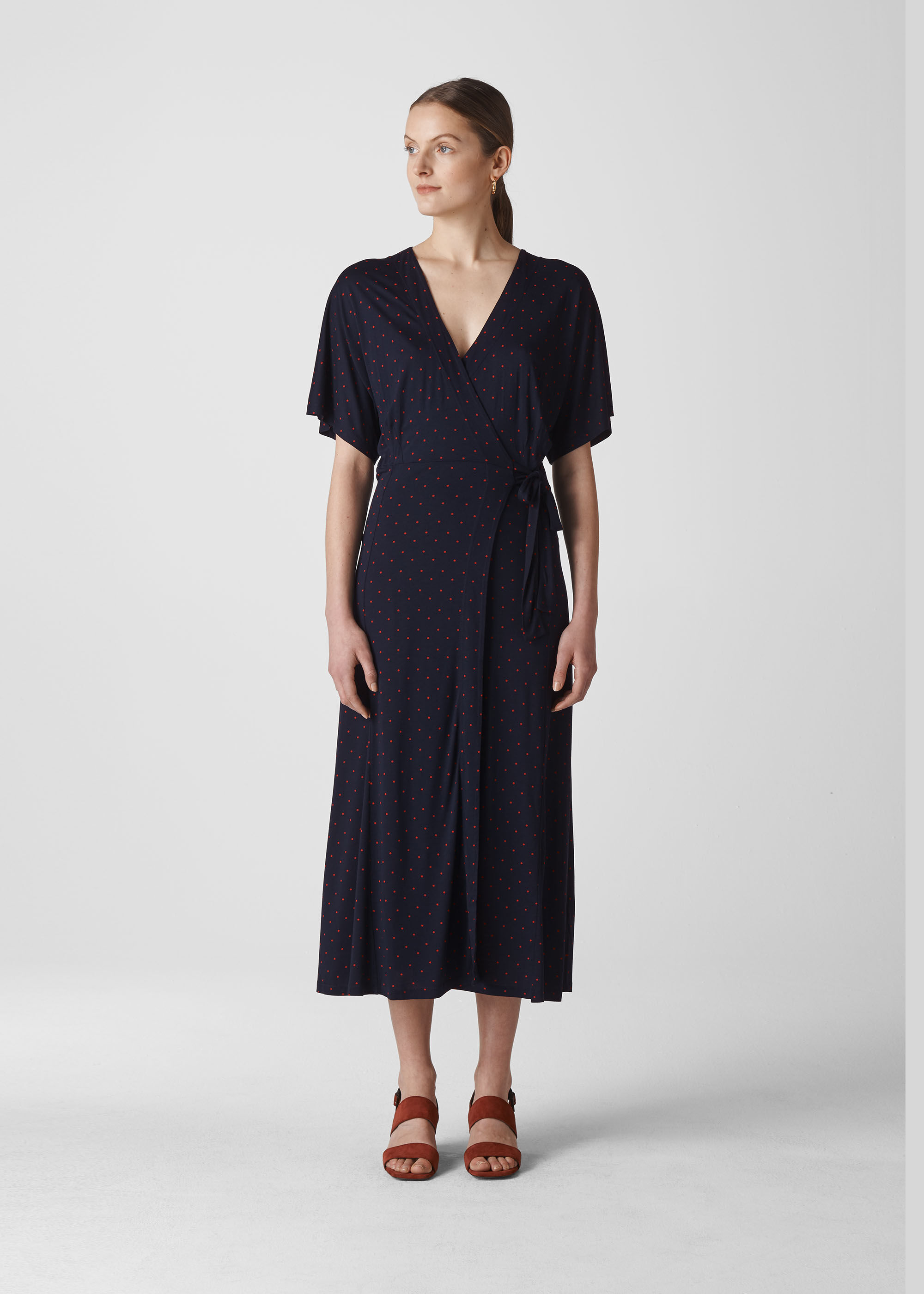 Navy/Multi Spot Wrap Jersey Dress 