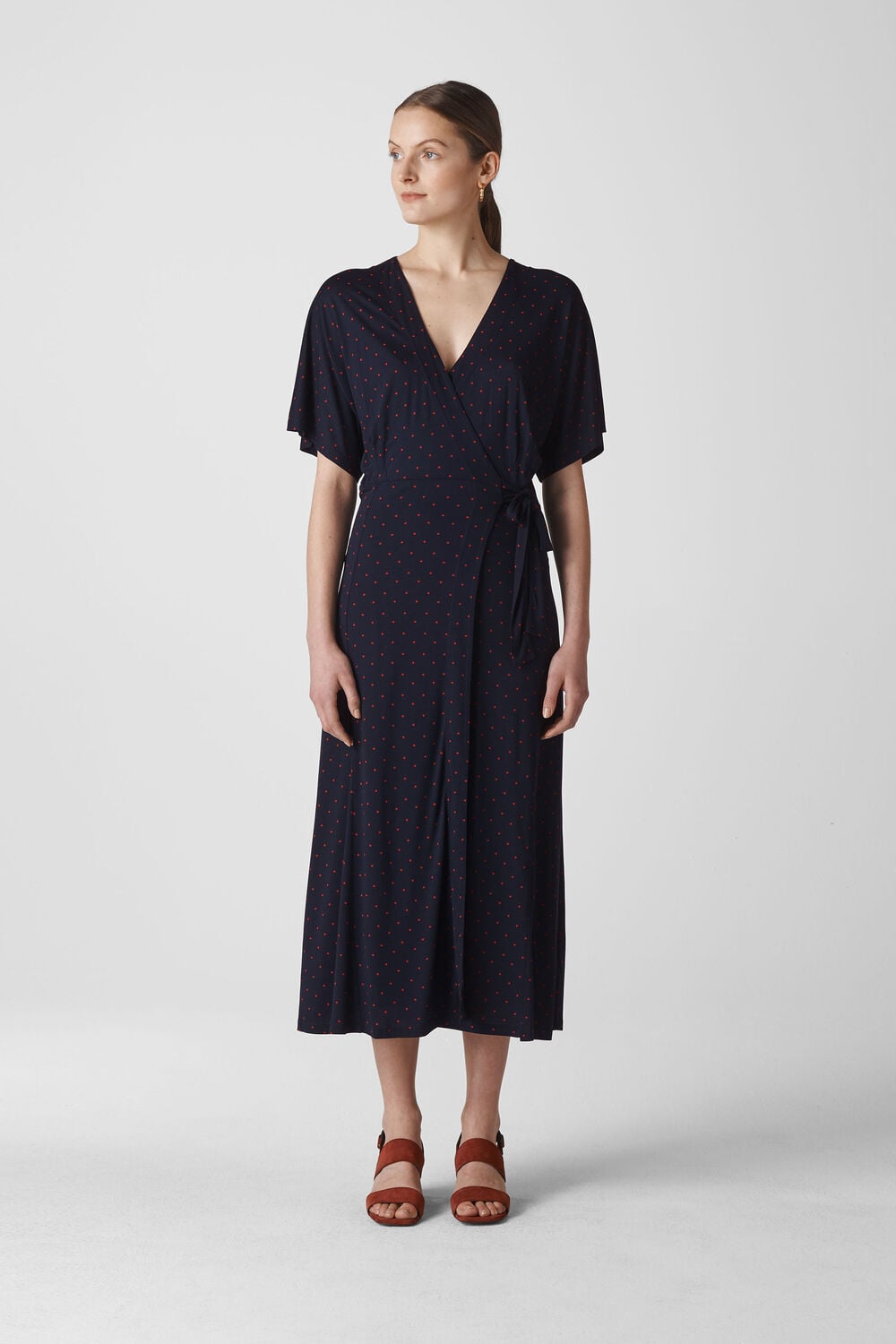 Spot Wrap Jersey Dress Navy/Multi