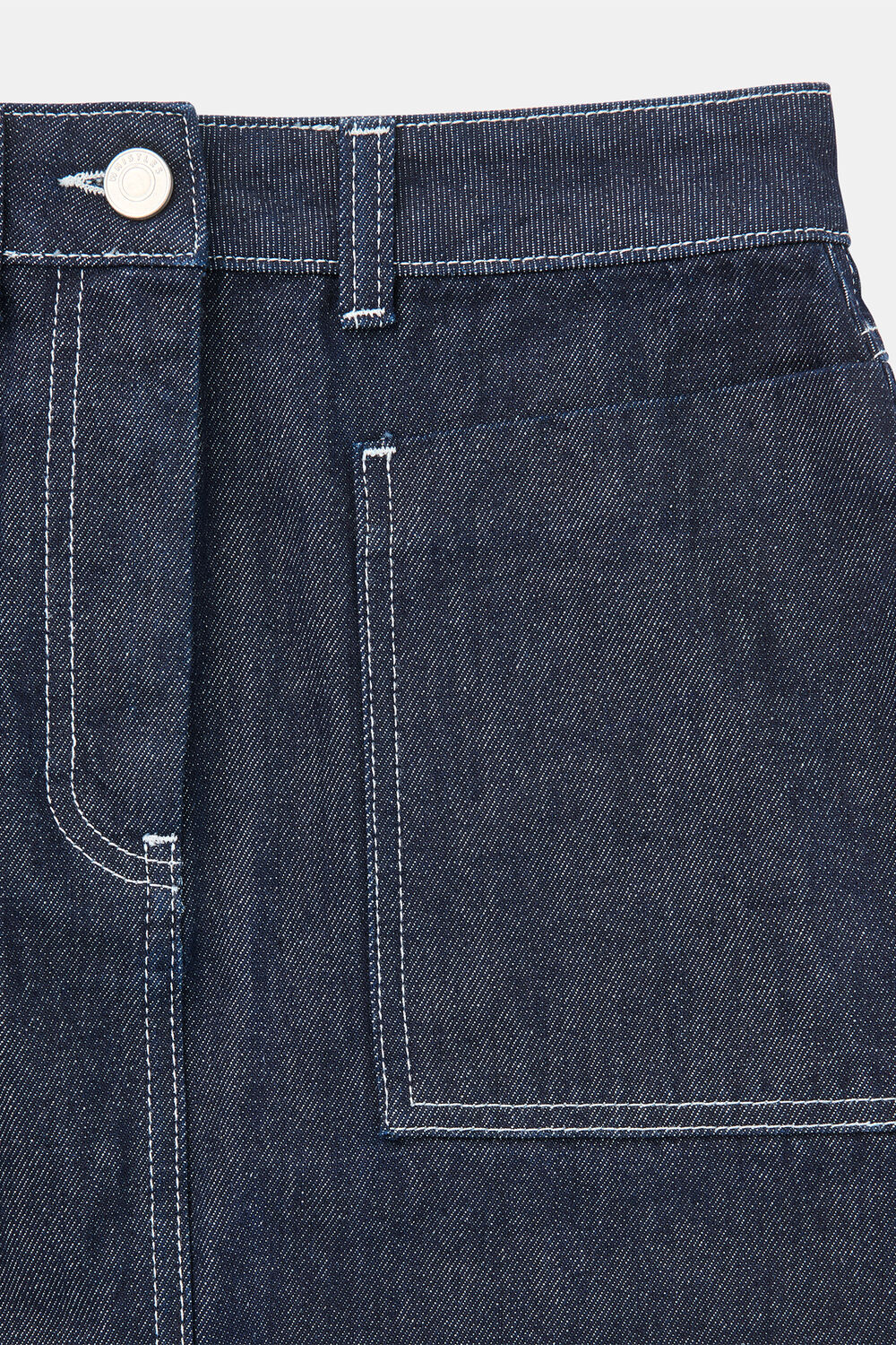 Dark Denim Contrast Stitch Midi Skirt