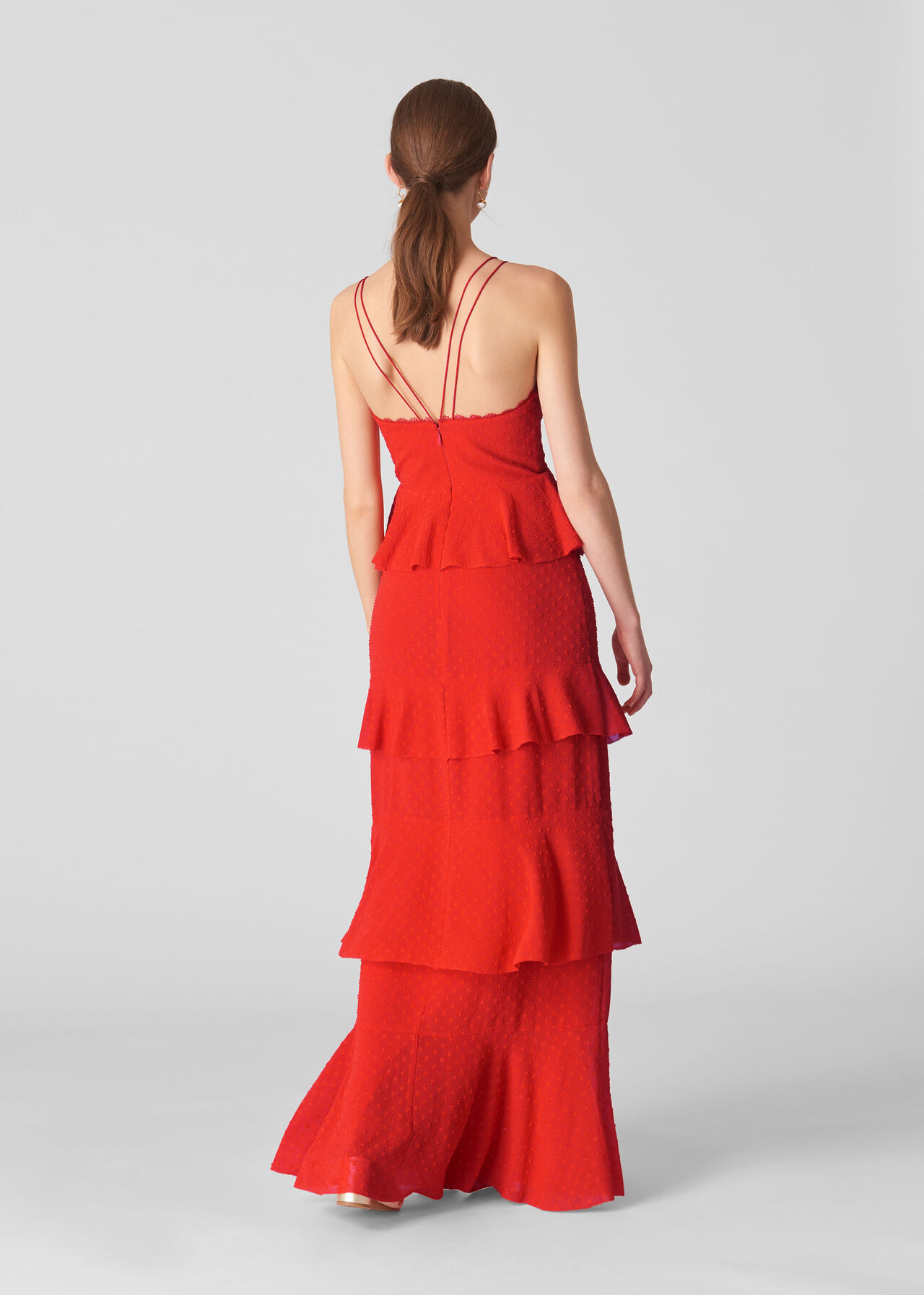 Red Anette Dobby Tiered Maxi Dress | WHISTLES