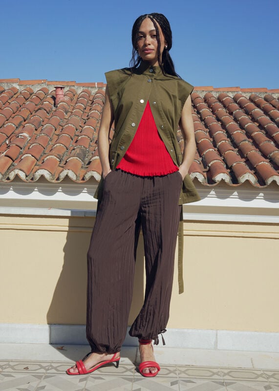Brown Balloon Tie Hem Trousers