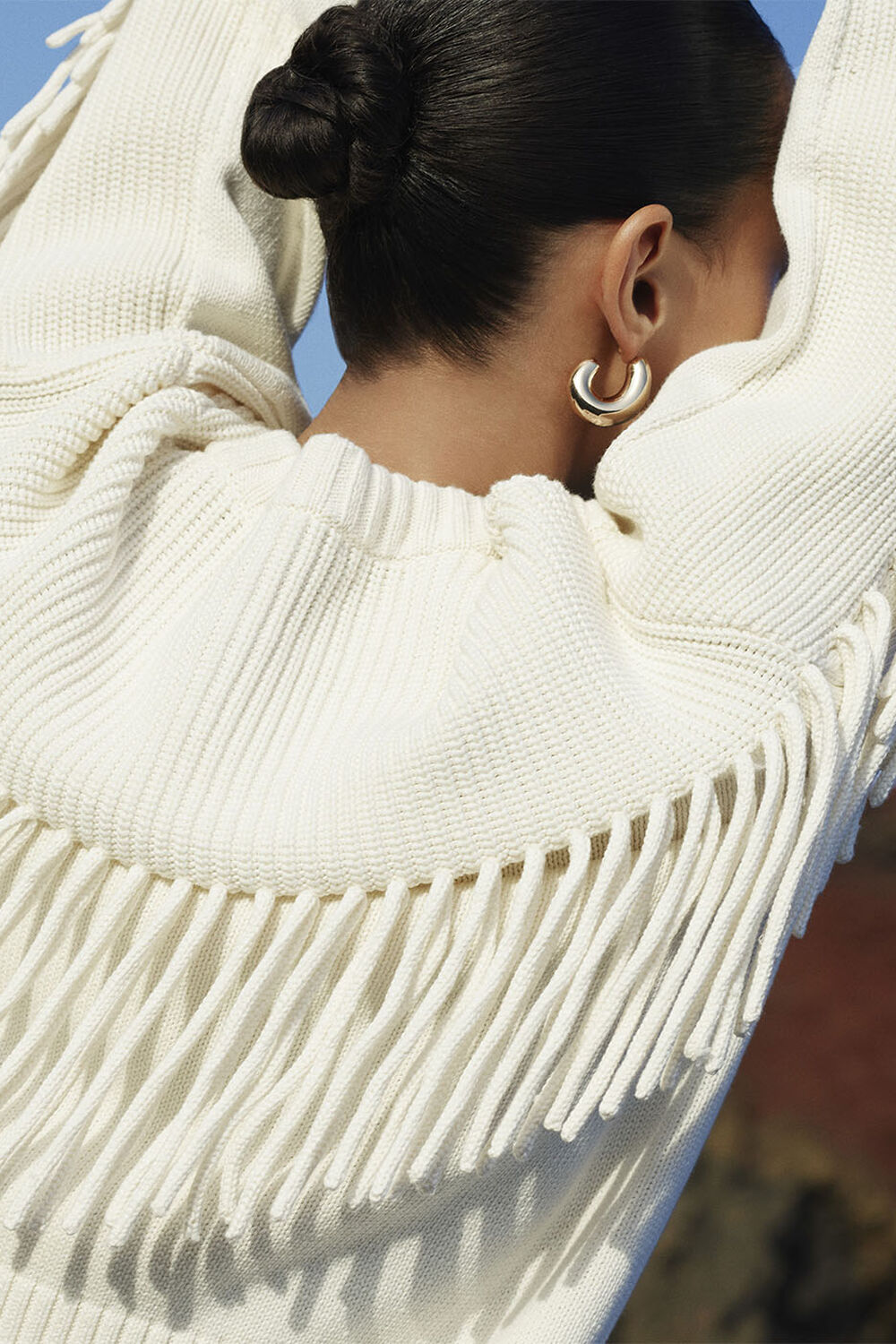 Ivory Fringed Rib Detail Sweater