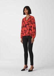 Tie Neck Print Blouse Red/Multi