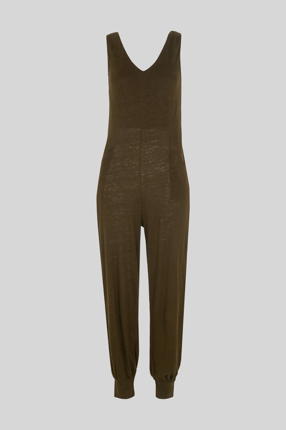 Washed Linen Jumpsuit Khaki