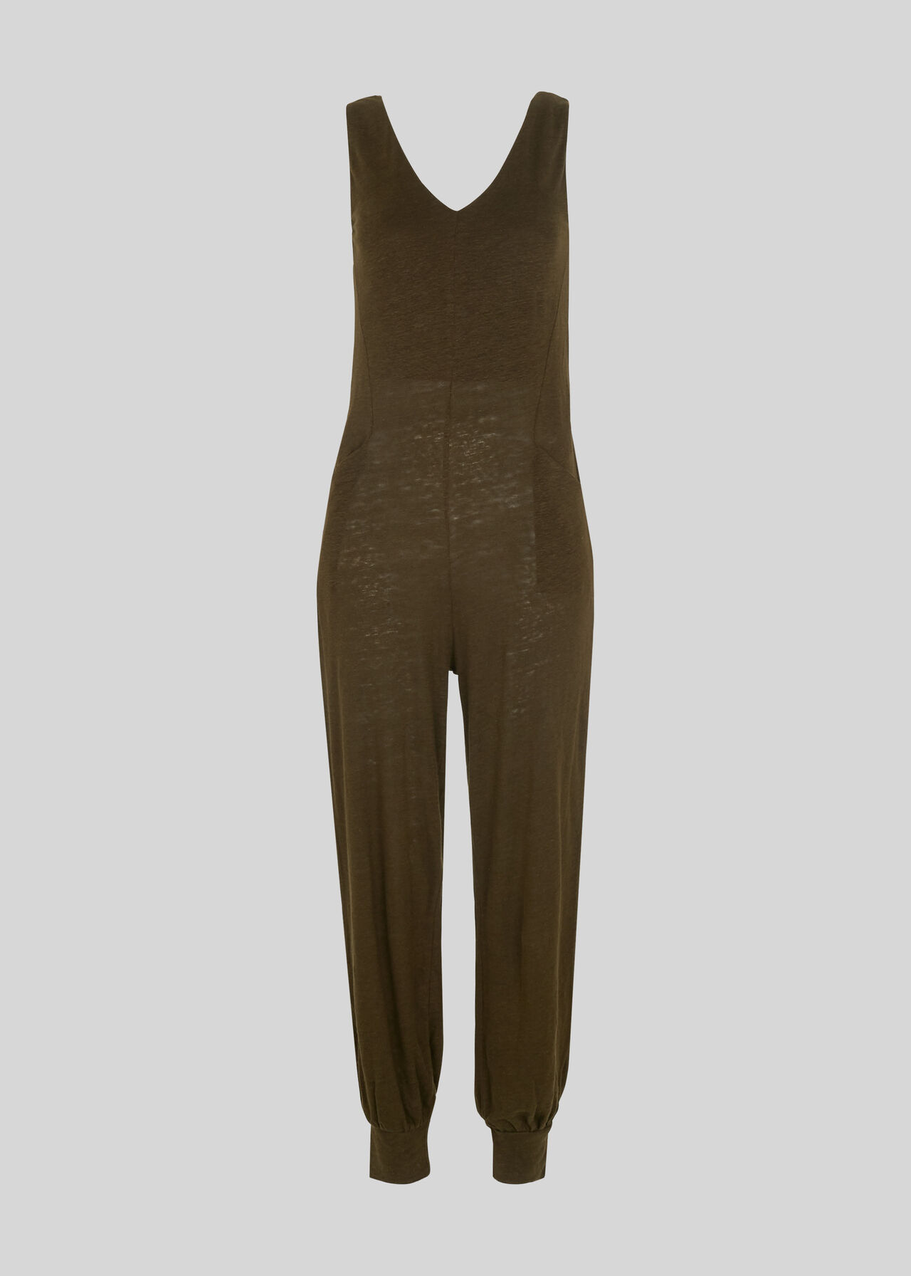 Washed Linen Jumpsuit Khaki