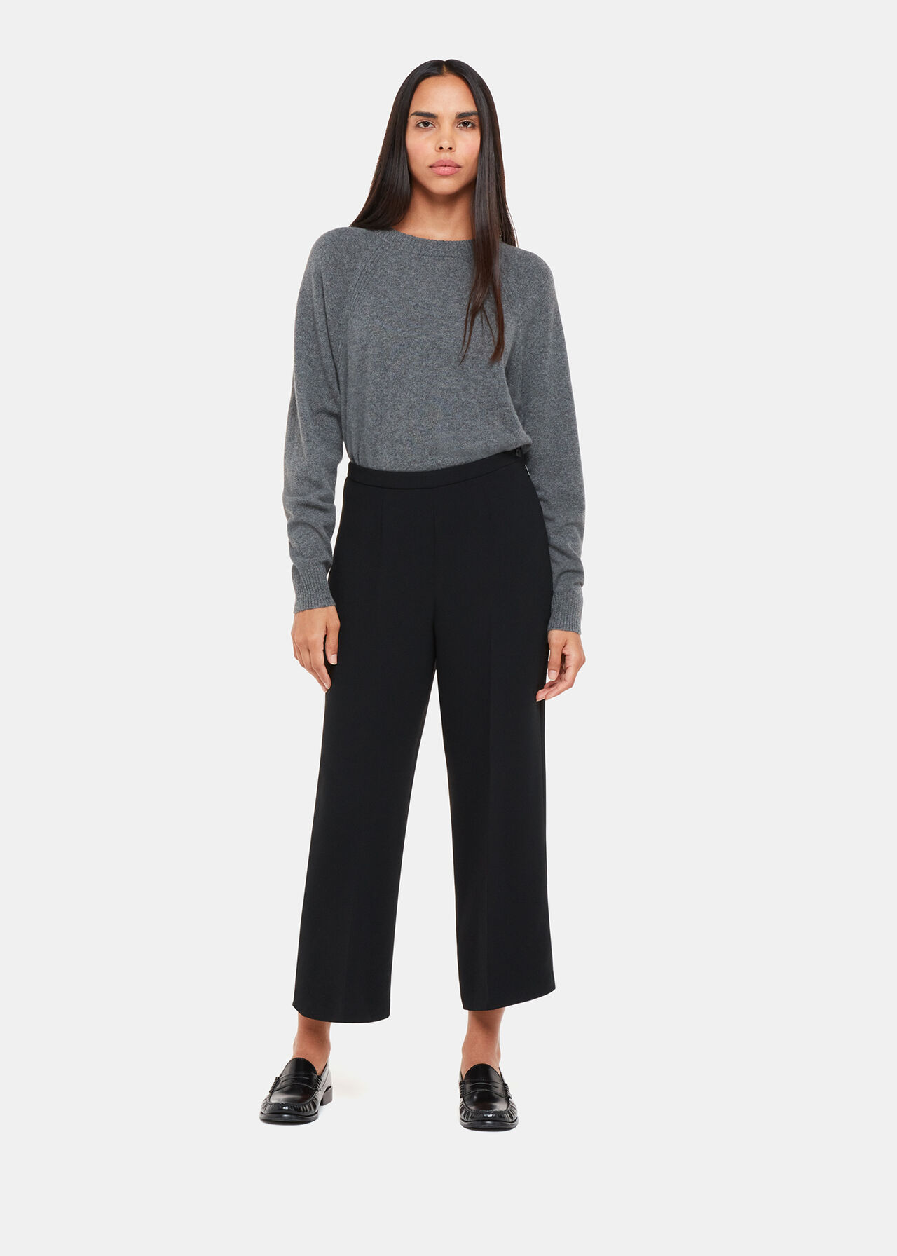 Buy Black Wide Leg Cropped Trousers 14, Trousers
