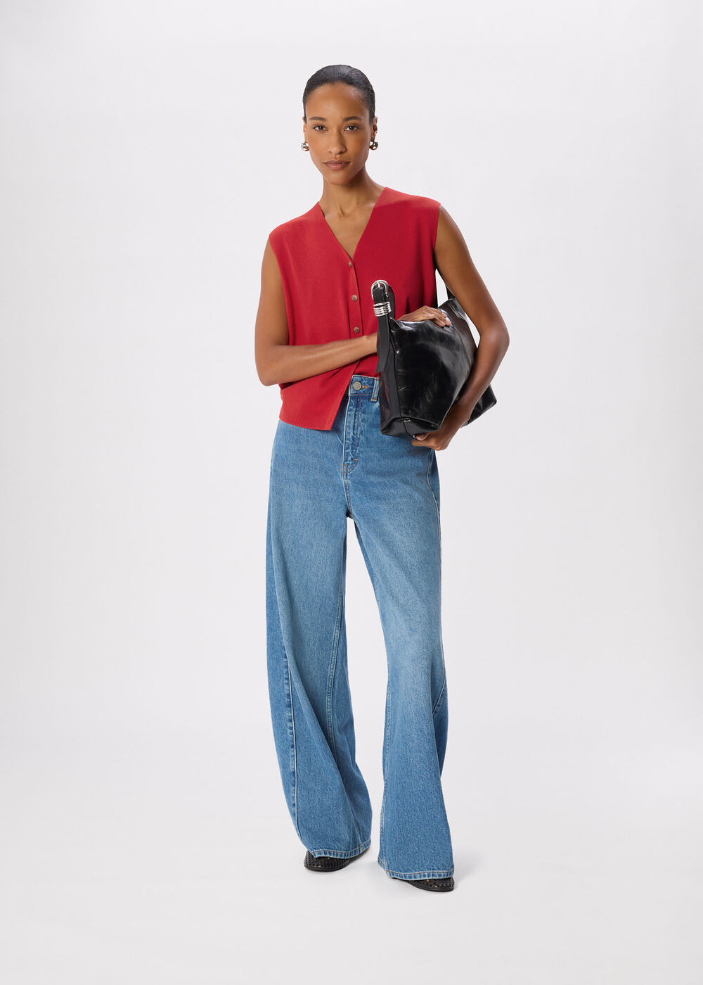 V Neck Button Front Knit Tank