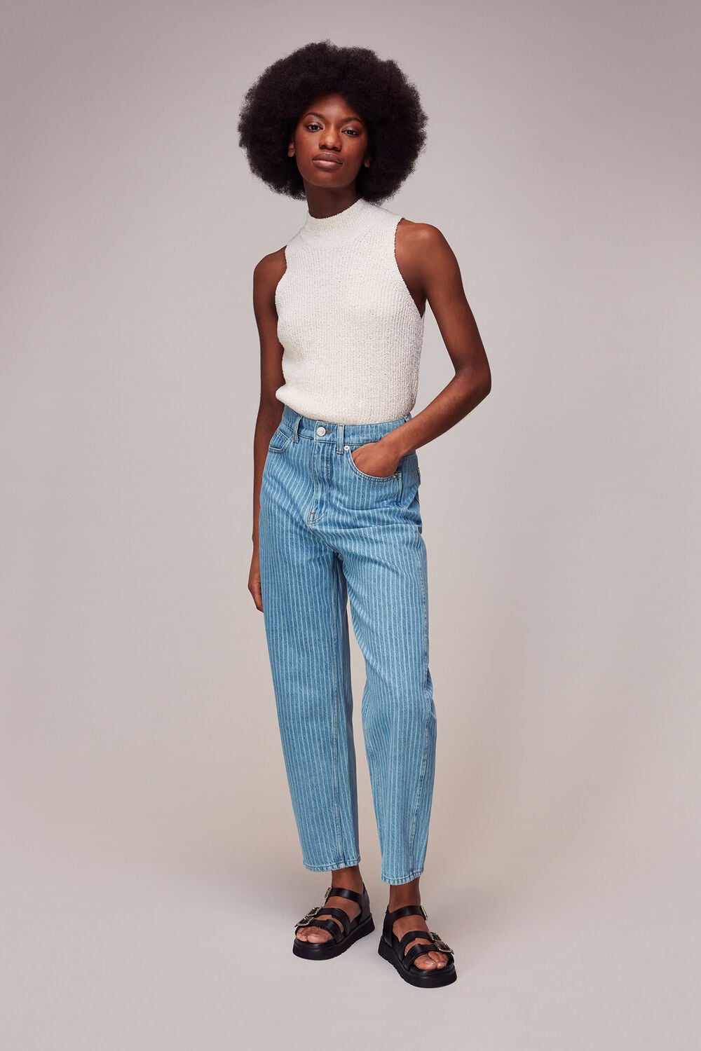 Stripe Barrel Leg Jean