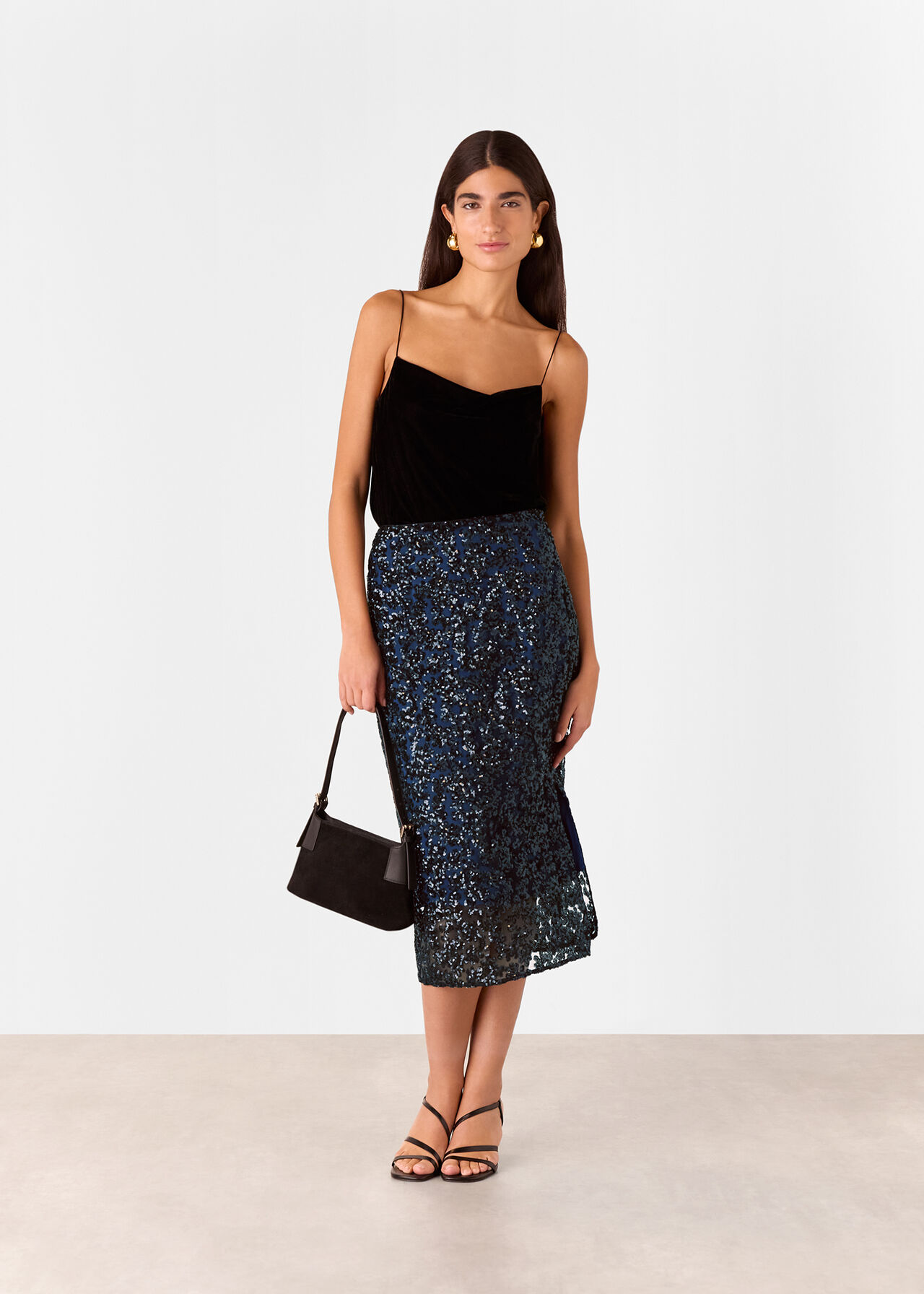 Floral Sequin Midi Skirt