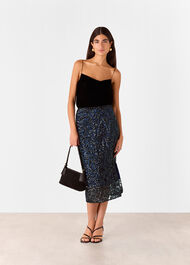 Floral Sequin Midi Skirt