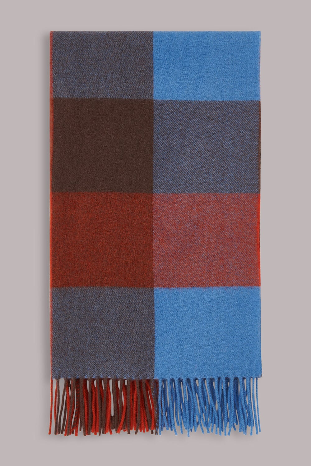 Checked Fringed Wool Scarf
