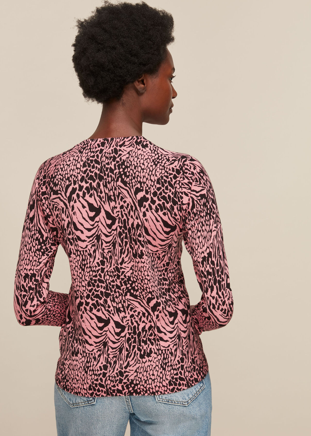 Pink/Multi Desert Zebra Printed Crew Neck WHISTLES