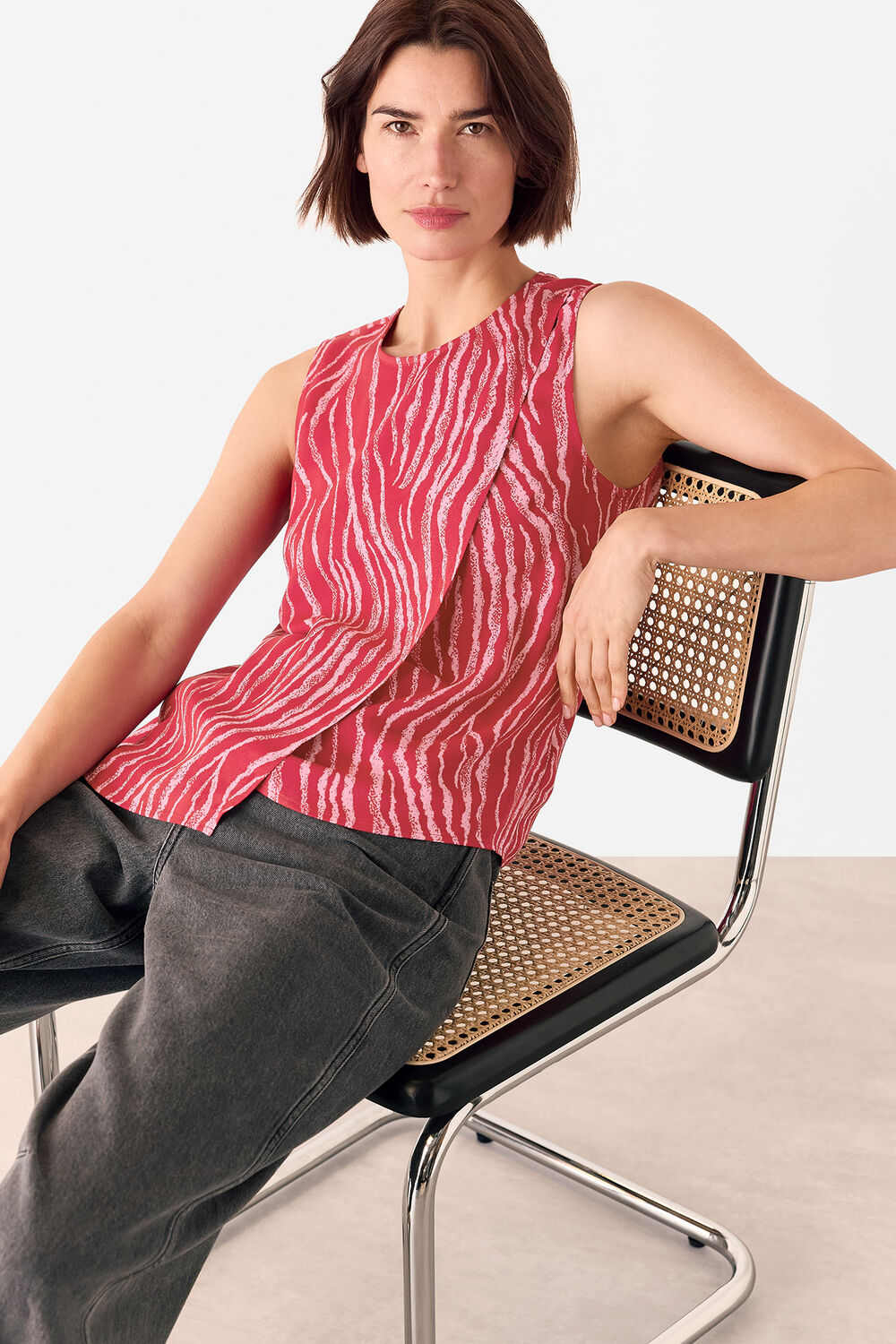 Zebra Layered Wrap Crepe Tank