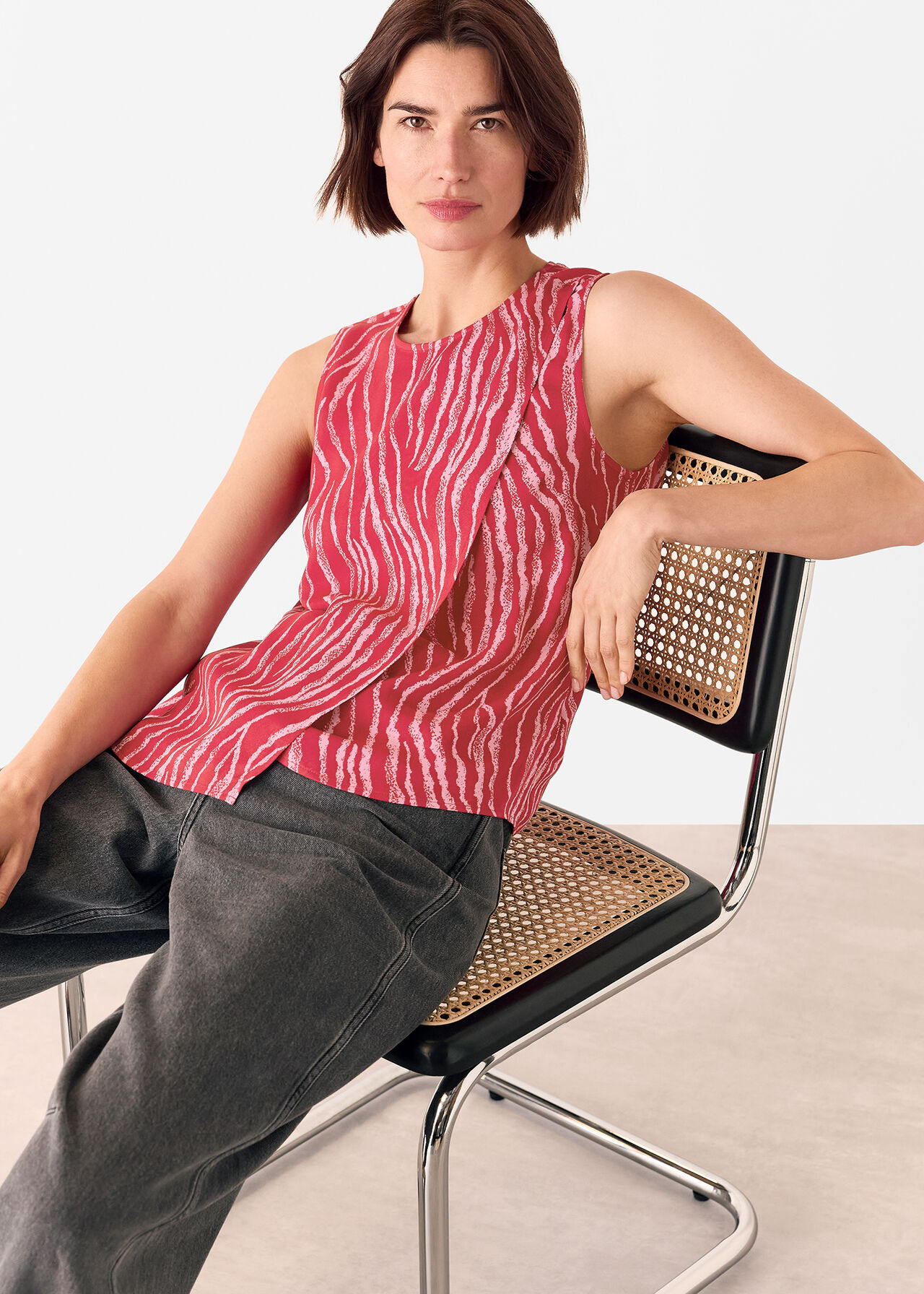 Zebra Layered Wrap Crepe Tank