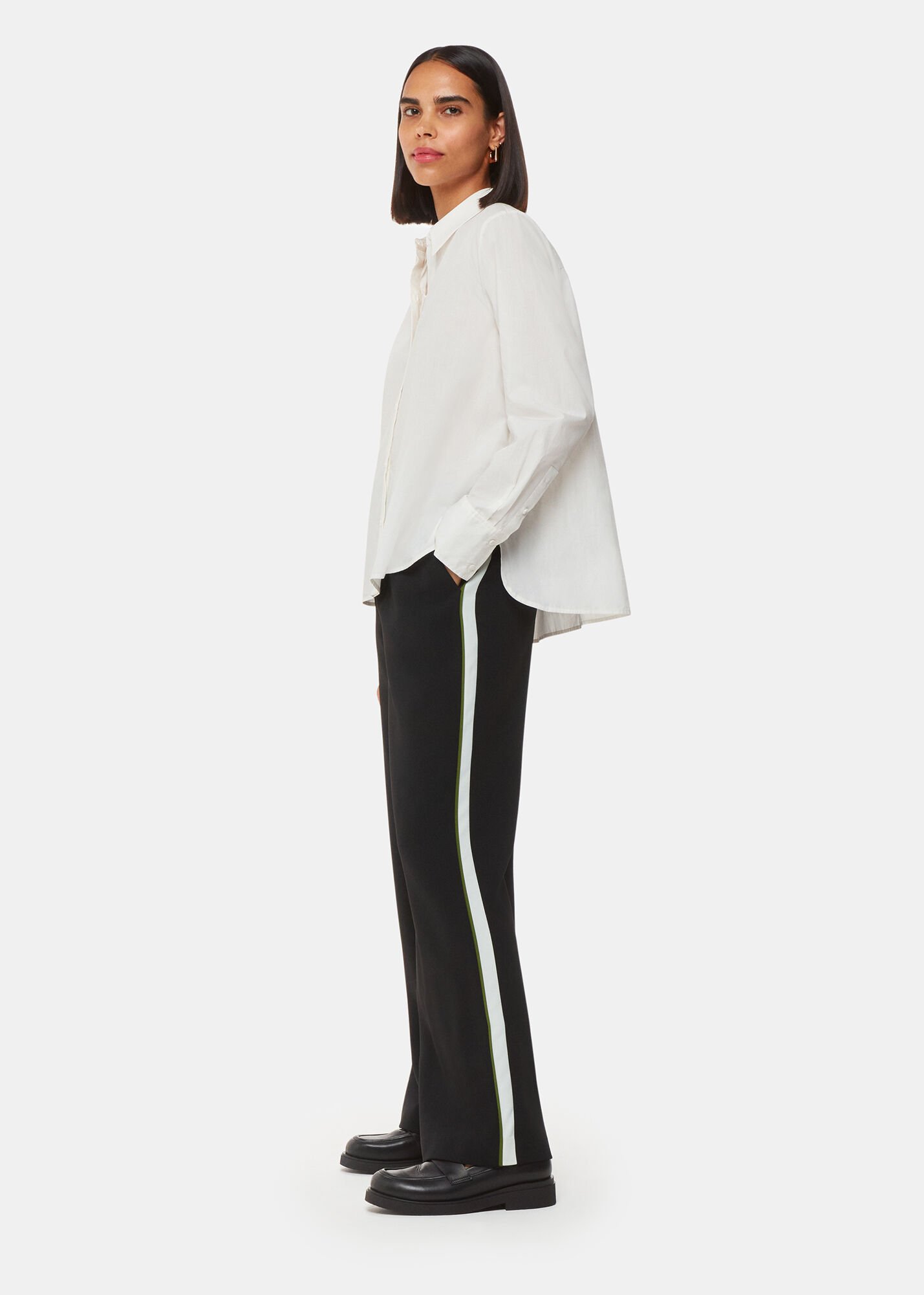 Black Crepe Side Stripe Trouser