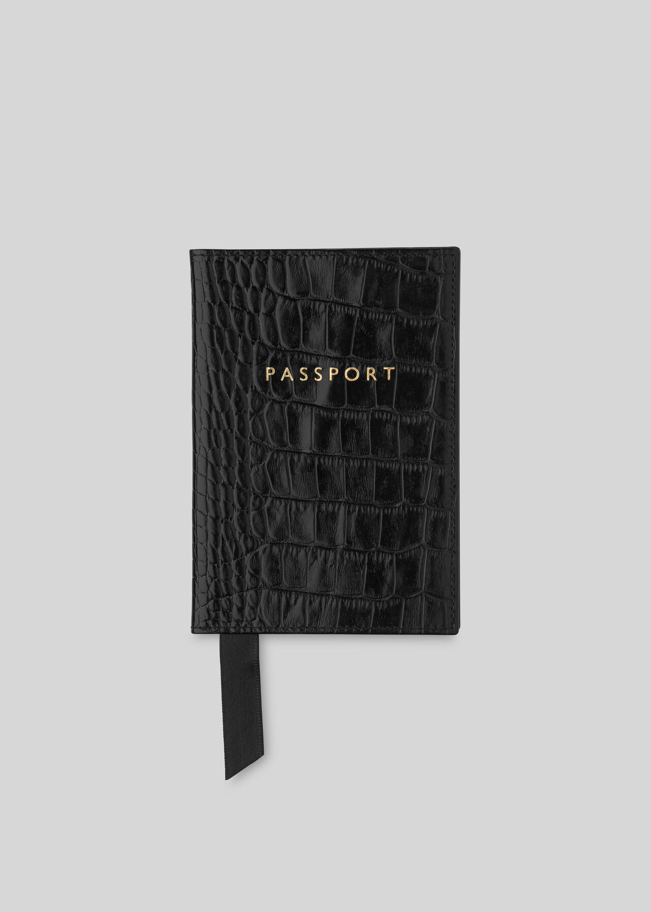 ASOS DESIGN passport holder in black croc with personalized L initial