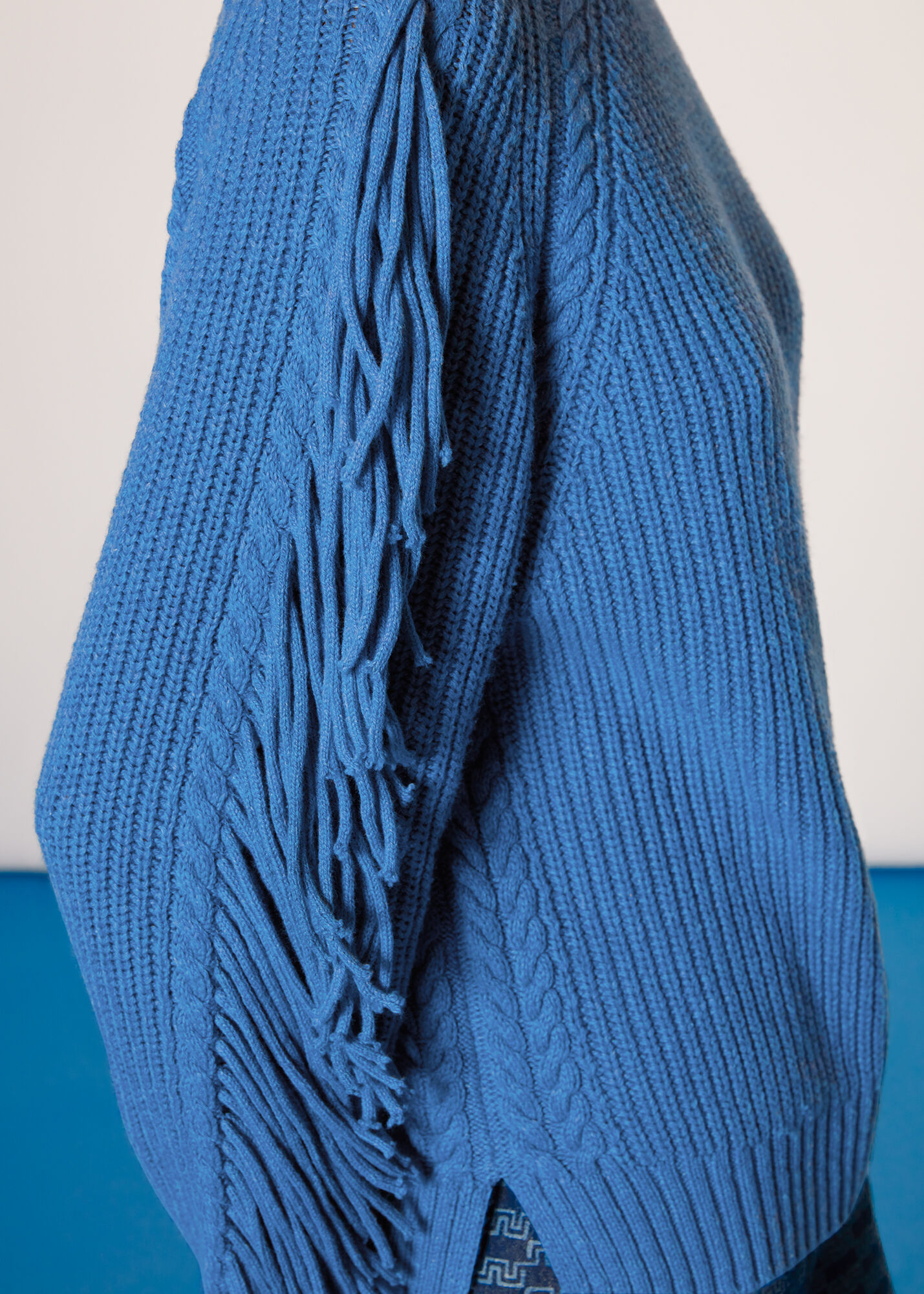 Blue Fringe Sleeve Cable Sweater | WHISTLES | Whistles US |