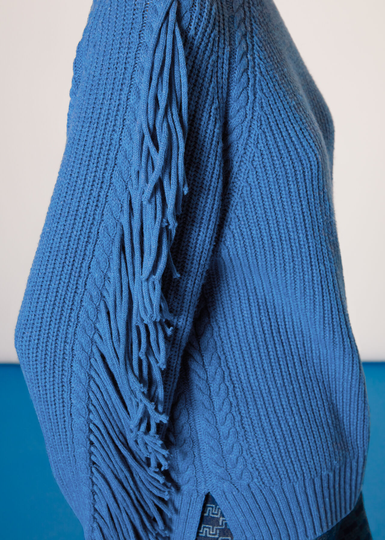 Fringe Sleeve Cable Sweater