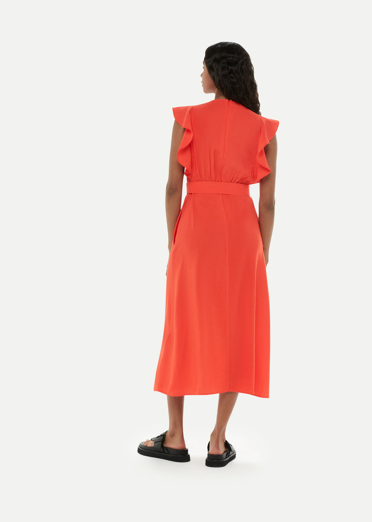 Red Sophie Frill Sleeve Midi Dress WHISTLES Whistles UK