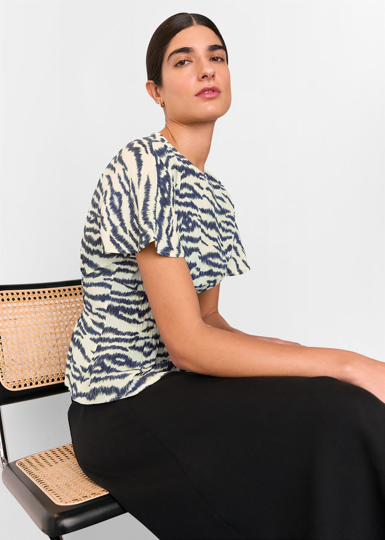Whistles Feathered Tiger Shirred Blouse