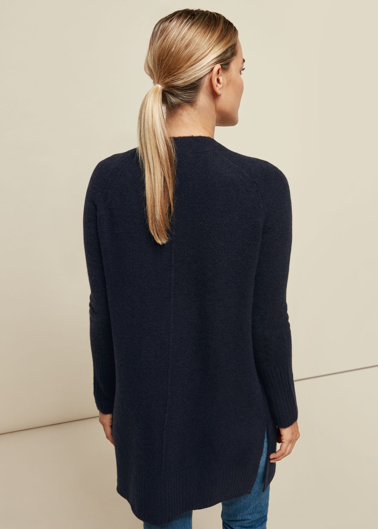 Navy Lilly Long Line Wool Cardigan WHISTLES Whistles